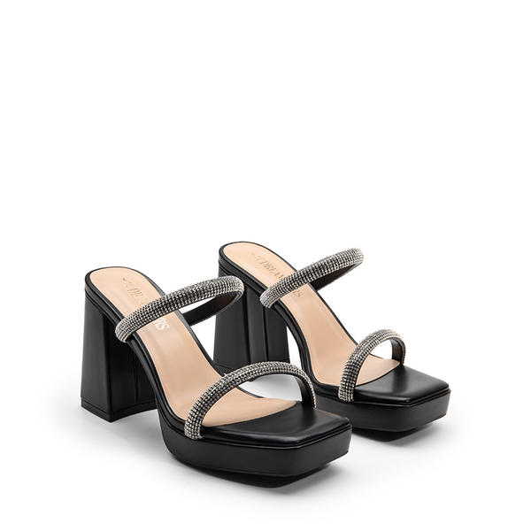 Rhinestone Straps Chunky Sandals - BLACK-RHINESTONE - 4